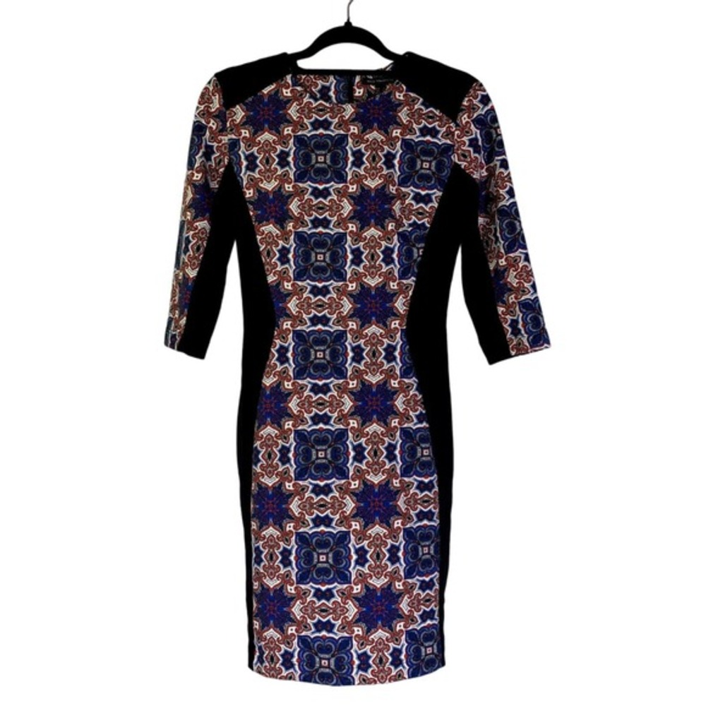 MANGO Black Geometric Print Pencil Shift‎ Dress